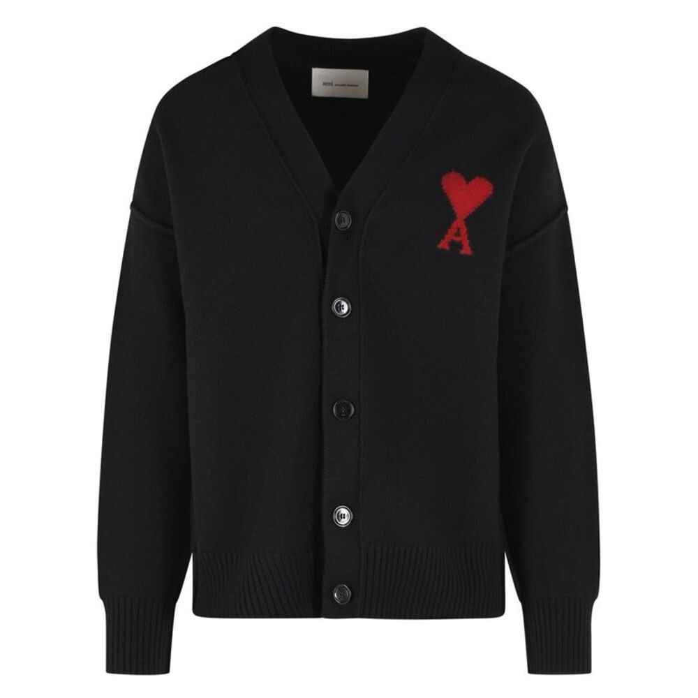 Ami Paris Black Virgin Wool Cardigan Men